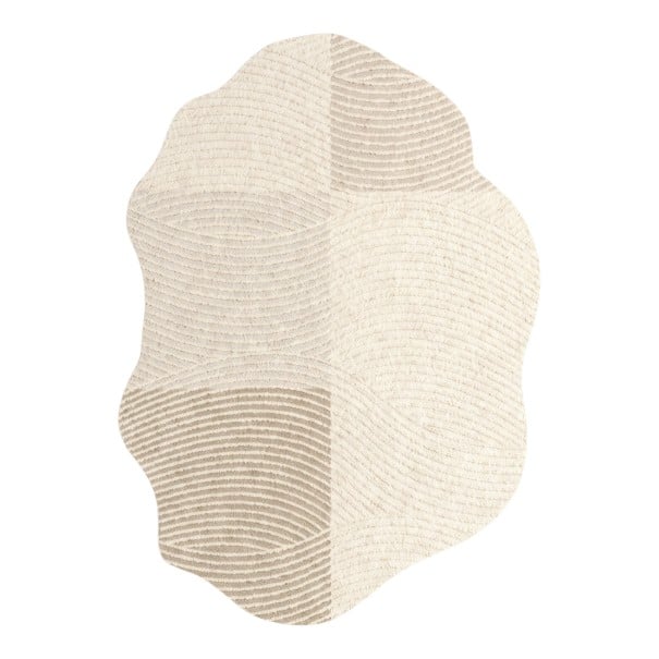 Minimalistisk stykke tæppe Uregelmæssig form Mønster i nuancer af beige 120 x 80 cm Polyester Beige-kræmfarvet med bølget kant 1