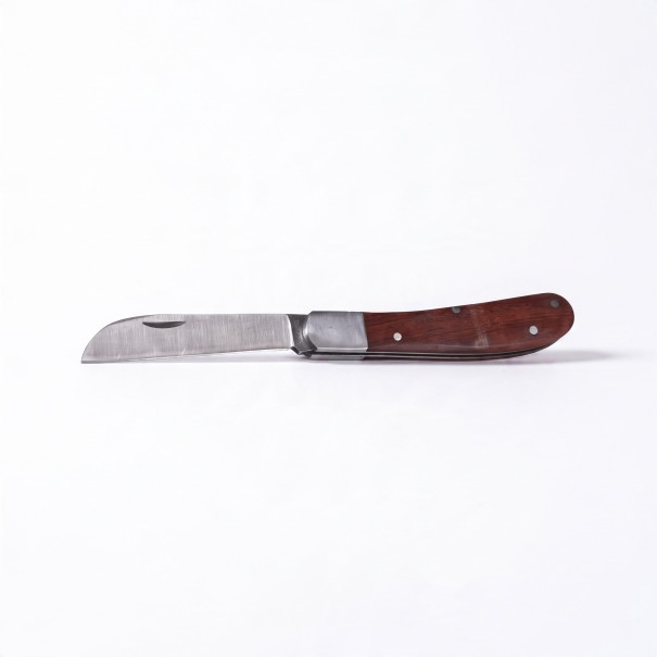 Faltbarer Veredlungsmesser mit spitzer Klinge 7 cm Griff 10,9 cm Edelstahl und Holz Braun Für das Veredeln und Pfropfen von Obstbäumen 1