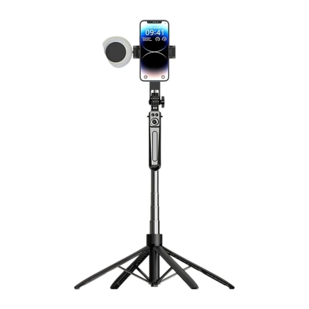 Selfie stick con treppiede FANGTUOSI 180 cm con luce LED circolare e telecomando wireless Treppiede a quattro gambe e supporto per telefono rotante 1