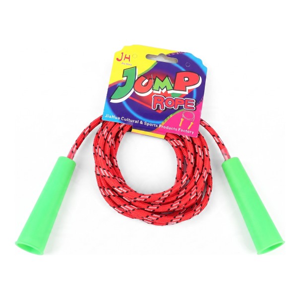 Kinderspringtouw met gevlochten touw 2,5 m en plastic handvatten Verstelbare lengte Willekeurige kleur Voor gym op school, buitenspelen en thuis 1