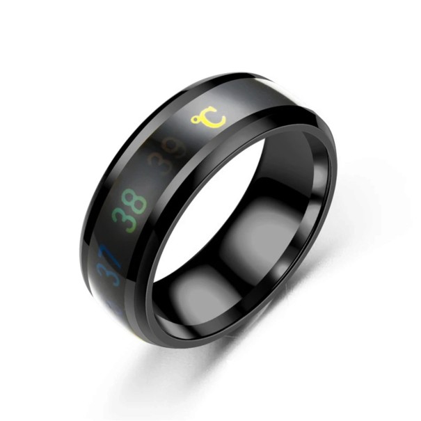 Anillo con indicador de temperatura en grados Celsius Ancho 8 mm Acero inoxidable Anillo termo inteligente para hombres y mujeres negro 11