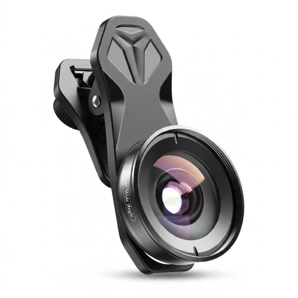 Laajakulmaobjektiivi mobiilille 110° universaalilla klipsillä Optiikkalasi 37 mm kierre Alumiininen runko Musta Ryhmäkuvia varten 1