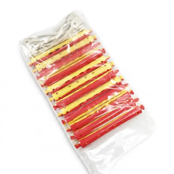 Hårpapir med gummibånd 12 stk størrelse 9 x 1,1 cm af ABS plast Rødgul Til bløde elastiske bølger og volumen Til tørt og vådt hår 1
