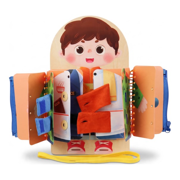 Dřevěná Montessori oblékací deska Povolání 30 x 20 cm S knoflíky zipem suchým zipem a tkaničkou Naučná hračka pro batolata a malé děti 1