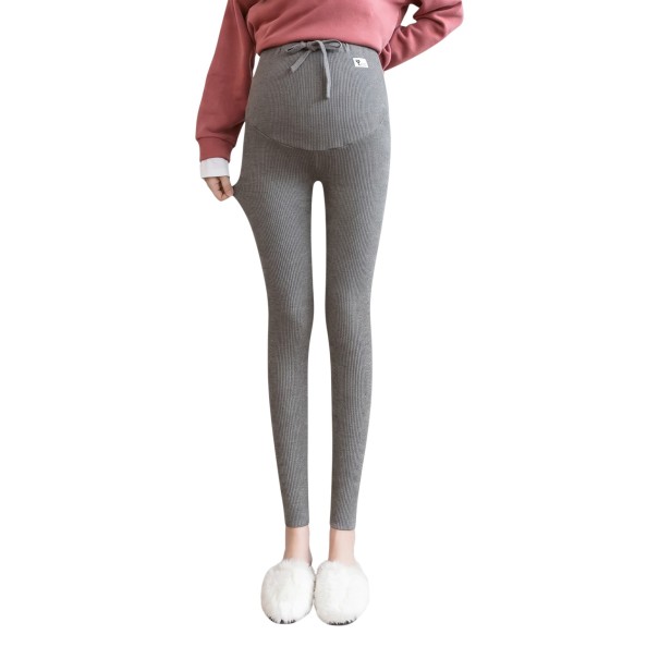 Dames zwangerschapsleggings met verstelbare tailleband en hoge taille over de buik ribgebreide leggings voor zwangere vrouwen donkergrijs M