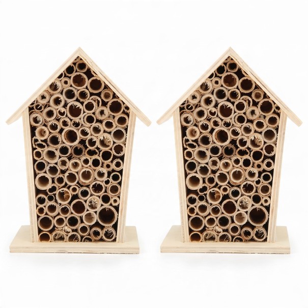 Domek per api solitarie 2 pz 12 x 8 x 7 cm Hotel per insetti in legno con tubi di canna Rifugio per impollinatori in giardino e balcone 1