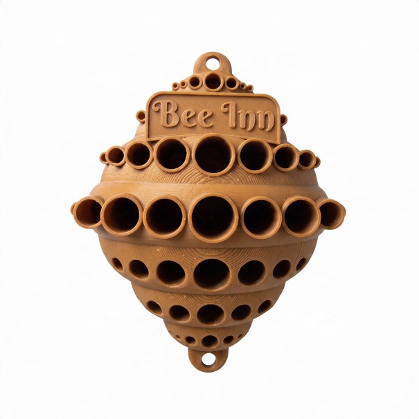 Bienenhotel für Solitärbienen 13,1 x 9,8 cm Hängendes Insektenhotel aus 3D-Druck Kunststoffniststätte mit Löchern für Bestäuber im Garten braun