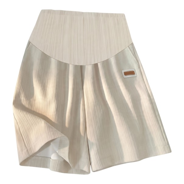 Dames zwangerschaps sportshorts met hoge taille over de buik losse shorts met zijzakken en brede pijpen beige M