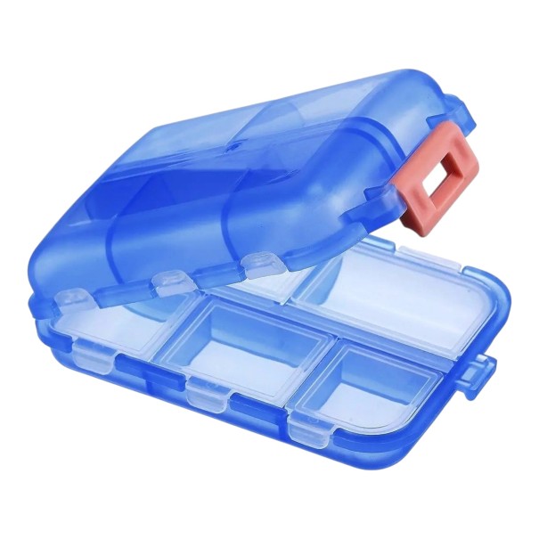 Krabička na léky s 10 přihrádkami 9,4 x 6,4 x 3 cm Plast PP Pevný zámek Samostatná víčka Kapesní organizér na tablety modrá