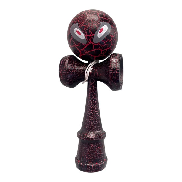 Kendama Krakelovaná med øjne motiv 18 cm Valnøddetræ Japansk kuglespil Koordinations træning For børn og voksne sort