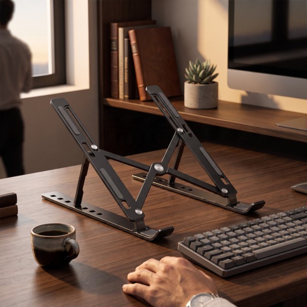 Faltbarer Laptopständer 7 Höhenpositionen 24,5 x 14 cm Kunststoff ABS Tragbar Ergonomisch Für MacBook Laptops und Tablets schwarz