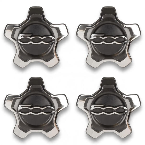 Wheel Centre Cap for Fiat 500X 4 pcs 16 inches Five-Spoke With 500 Emblem Dark with Chrome Rim Easy Installation For Wheels 1