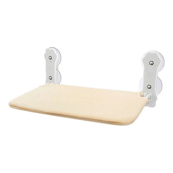 Faltbarer Katzenliegeplatz für das Fenster 60 x 30 cm Mit 4 Saugnäpfen Atmungsaktives Netz Beige Aussichtsliege auf Glas und glatter Wand 1