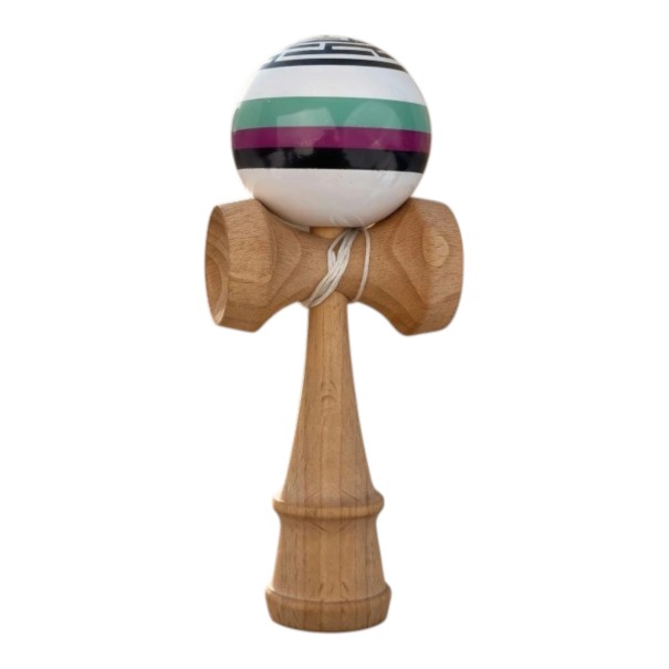 Kendama med labyrintmønster 18 cm Valnøddetræ Hvid kugle med striber Japansk snoreleg Træning af koordination For børn og voksne 1