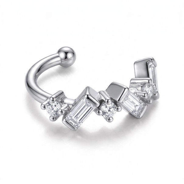 Orecchino senza piercing 1 pz Manicotto sottile con una serie di zirconi quadrati Ear cuff per cartilagine Acciaio inossidabile Colore argento 1