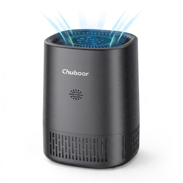 Chuboor Purificador de aire HEPA H13 CADR 102 m³/h 19 x 23 x 18 cm Modo automático Temporizador y modo nocturno Para el dormitorio negro