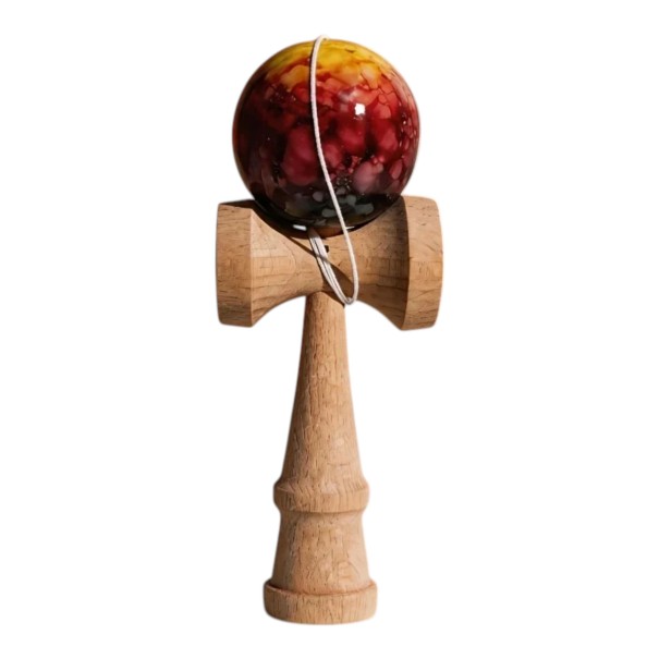 Kendama Marmor 18 cm Træ japansk spil med skinnende rød-gul kugle Træning af koordination og reaktionsevne Til børn og voksne 1