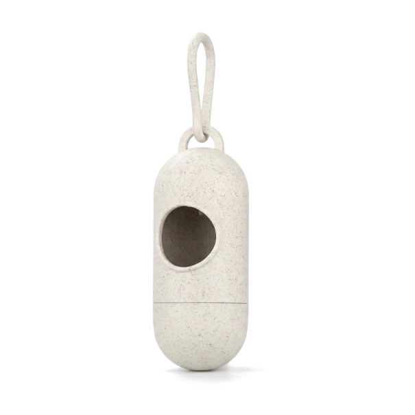 Distributore di sacchetti per escrementi canini a forma di capsula con gancio per guinzaglio Apertura laterale Leggero e compatto Beige