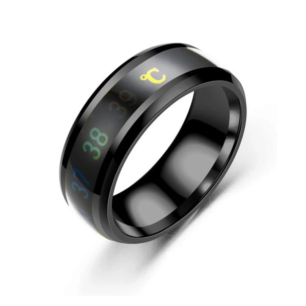 Anillo termo inteligente con indicador de temperatura en °C Ancho 8 mm Acero inoxidable Impermeable Anillo de estado de ánimo para hombres negro 6