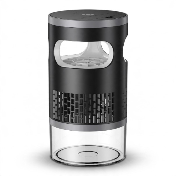 Elektrische muggenvanger Stille Oplaadbare USB-C Paarse licht en ventilator 12 x 22 cm Transparante container Zwart Voor de slaapkamer en het terras 1