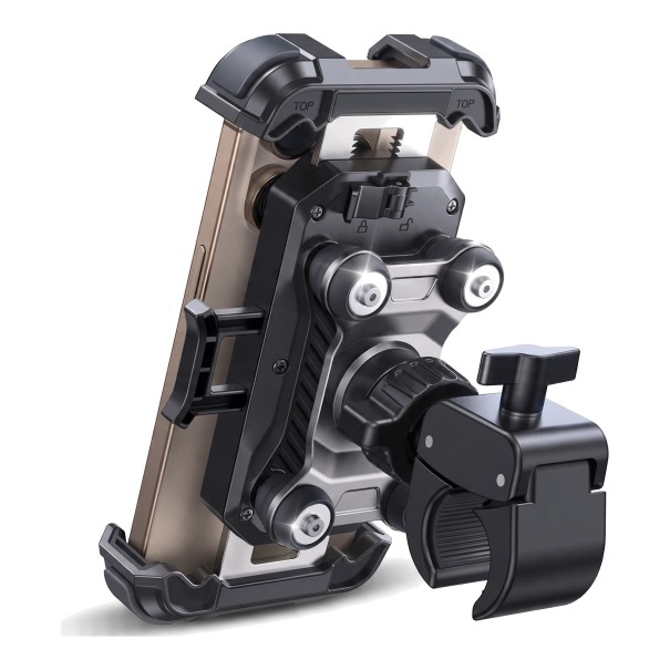 Joyroom Telefonholder til motorcykel og cykel med vibrationsdæmpning Til telefoner 4,7–7 tommer Styr 18–34 mm Sikkerhedslås Aluminium og ABS Sort 1