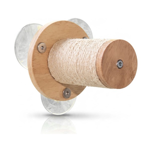Palo di sisal per gatti da finestra 16,5 cm Base rotonda 15 cm Diametro 8,5 cm Legno di gomma e sisal Con ventose senza foratura 1