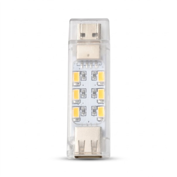 USB LED lampe 12 LED Varm hvidt lys Dobbelt lys 70 x 21 x 10 mm 5 V Gennemsigtig Gennemgående USB Til powerbank og bærbar 1