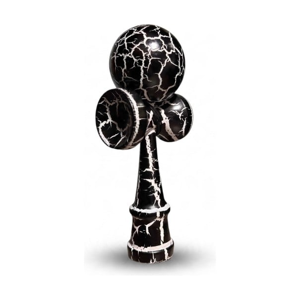 Kendama Krakelované sort med hvidt mønster 18 cm Valnøddetræ Japansk spil med bold på snor Træning af koordination For børn og voksne 1