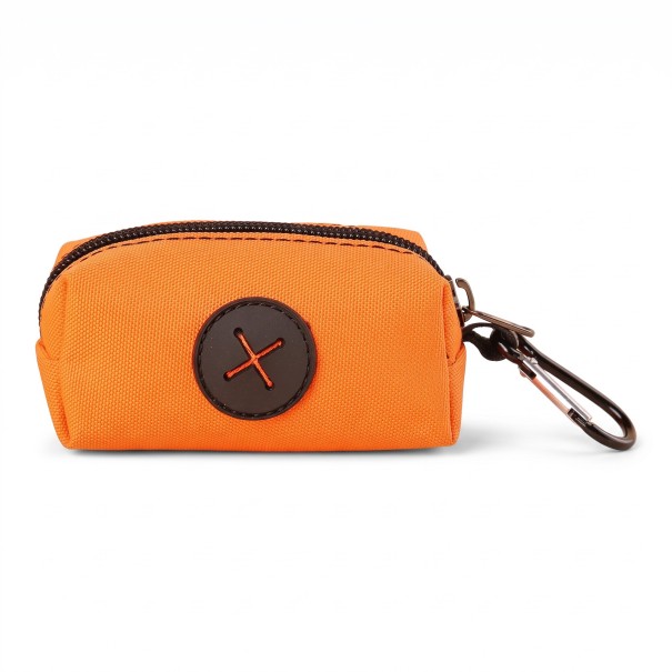 Funda para bolsas de excrementos de perro con cremallera y mosquetón 9,5 x 5 x 4 cm Contenedor textil con abertura de salida Para correa naranja