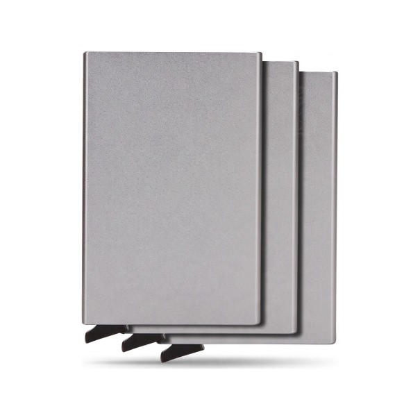 Juego de 3 estuches metálicos retráctiles para tarjetas con protección RFID 10,1 x 6,3 x 0,8 cm Para 5 a 6 tarjetas Cartera delgada gris