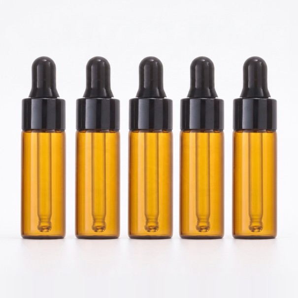 10 glazen flesjes met pipet 5 ml 6,3 x 1,6 cm Bruin amberglas Navulbare flesjes voor essentiële oliën en parfums 1