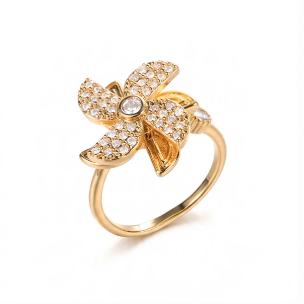 Anillo antiestrés giratorio en forma de veleta con circonitas Tamaño ajustable Acero inoxidable Color dorado Joyería femenina divertida 1