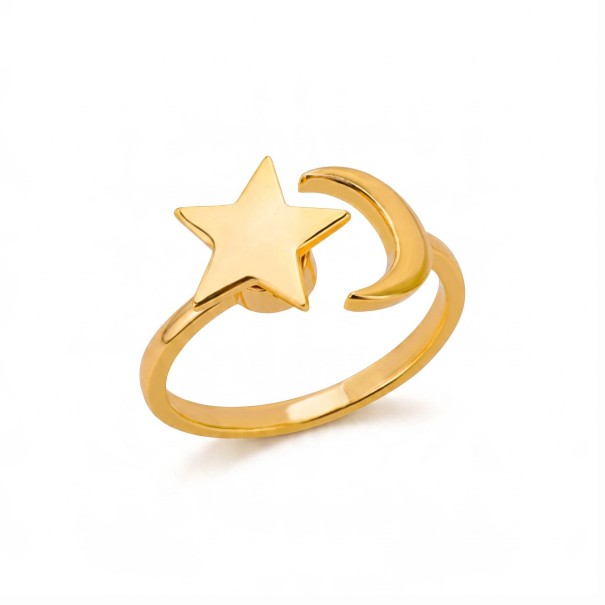 Anillo antiestrés giratorio estrella y luna Tamaño ajustable Acero inoxidable Joyería minimalista para mujeres para el día a día dorado