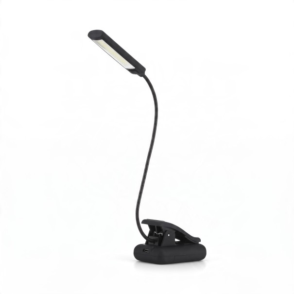 Lámpara LED con clip 6 W Un brazo flexible Regulable Alimentación USB o 3 x AAA Negra Para partituras, libros, portátiles y cabeceros de cama 1