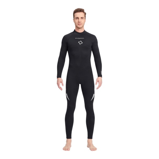 Men's Full-Body Neoprene Diving Suit 3 mm with Back Zip and High Collar with Long Sleeves and Legs black XS