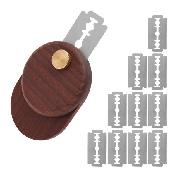Couteau à pain pliant 6,4 x 4,7 cm avec 10 lames de rechange Poignée en bois et lame en acier inoxydable Pour couper du pain au levain 1