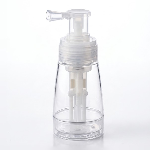 Powder and Talc Spray 140 ml Refillable Bottle with Pump and Nozzle Transparent Plastic For Talc for Barbershop and Travel 1