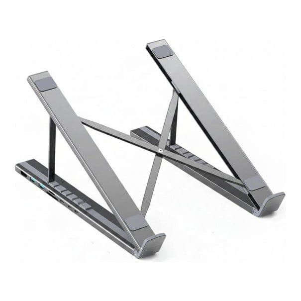 Laptop Stand with 8-in-1 Docking Station HDMI 2x USB-A SD and TF Card Reader USB-C PD 100 W Aluminium Alloy Grey Foldable and Portable 1