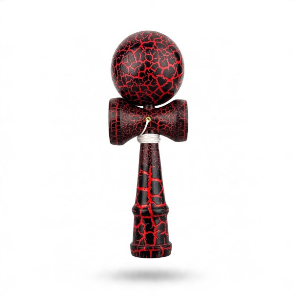 Kendama Sprækket sort med rødt mønster 18 cm Kugle 6 cm Valnøddetræ Japansk spil med kugle på snor Til børn og voksne 1