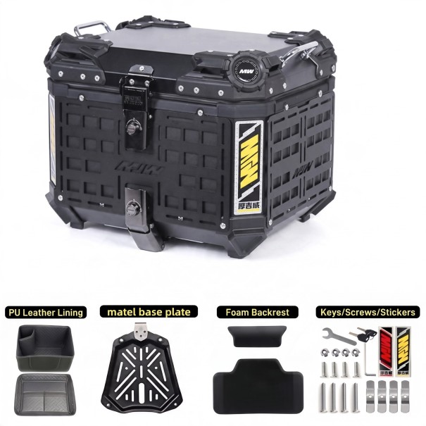 Aluminium-Motorradkoffer 45 l Wasserdicht Abschließbar 42 x 34 x 33 cm Aluminiumlegierung Schwarz Helm- und Werkzeugbox Topcase 1