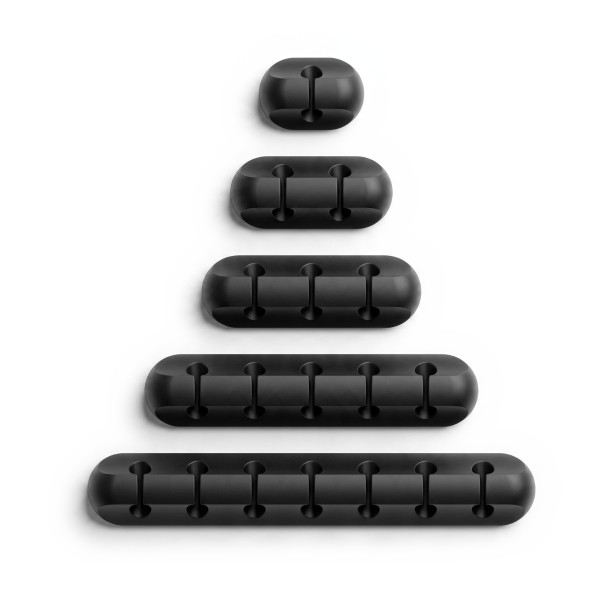 Set de organizatoare de cabluri din silicon 5 buc Dimensiuni de la 1 la 7 orificii Suport autoadeziv pentru cabluri Negru Pentru birou și mașină 1