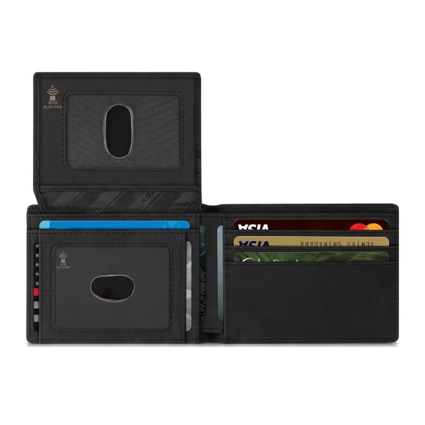Men's Slim Wallet with RFID Protection and 2 Card Windows 11 x 8 x 1.5 cm PU Leather Up to 15 Cards and Cash Pocket black