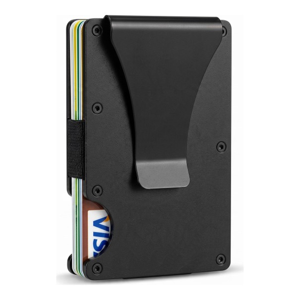 Men's Aluminium Wallet with RFID Protection and Banknote Clip 8.6 x 5.4 x 0.8 cm For 1 to 12 Cards Minimalist black