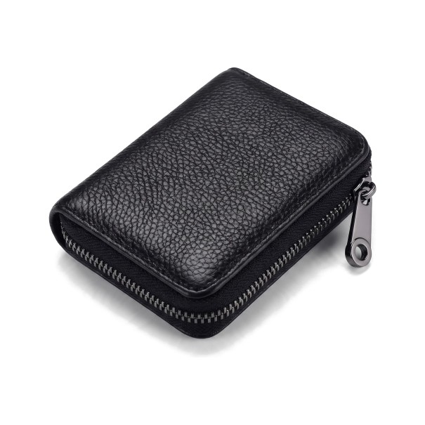 Funda para tarjetas de crédito con cierre y protección RFID 11 x 8 x 2,5 cm de cuero PU Compartimentos tipo acordeón para tarjetas Negra Unisex 1
