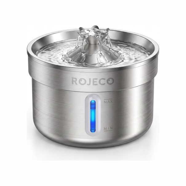Fuente de acero inoxidable para gatos 2 l con 17 filtros de carbón y 17 filtros de esponja Bebedero automático silencioso con luz LED Para gatos 1
