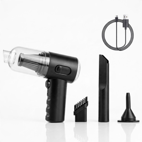 Aspiradora inalámbrica para coche 9000 Pa 1200 mAh Aspiradora mini manual con función de soplado carga USB 60 W Negra Para coche oficina y hogar 1