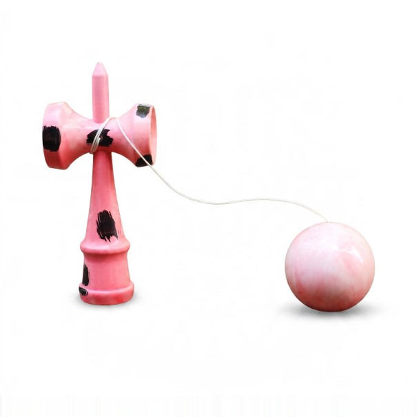 Marbled Pink Kendama with Black Spots 18.5 cm Wooden Japanese Ball on a String Game Coordination Training for Children and Adults 1