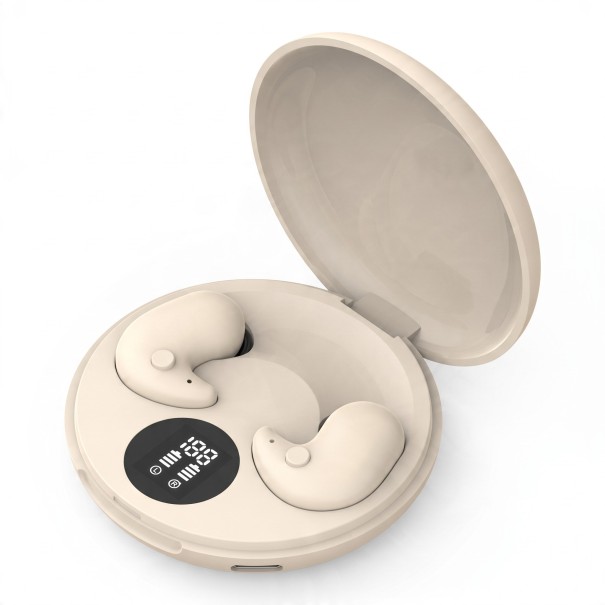 Draadloze oordopjes voor het slapen Bluetooth 5.3 Mini oordopjes voor zijslapen met microfoon en oplaadcase Beige