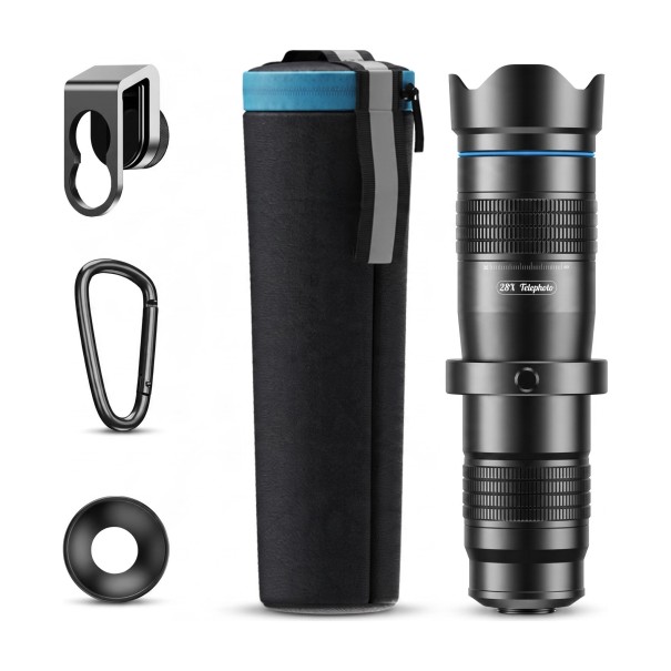 Teleobjetiva para móvel APEXEL 28x Monóculo com foco manual Comprimento 159 mm Alumínio e vidro óptico Com clipe Preto Para fotografias à distância 1