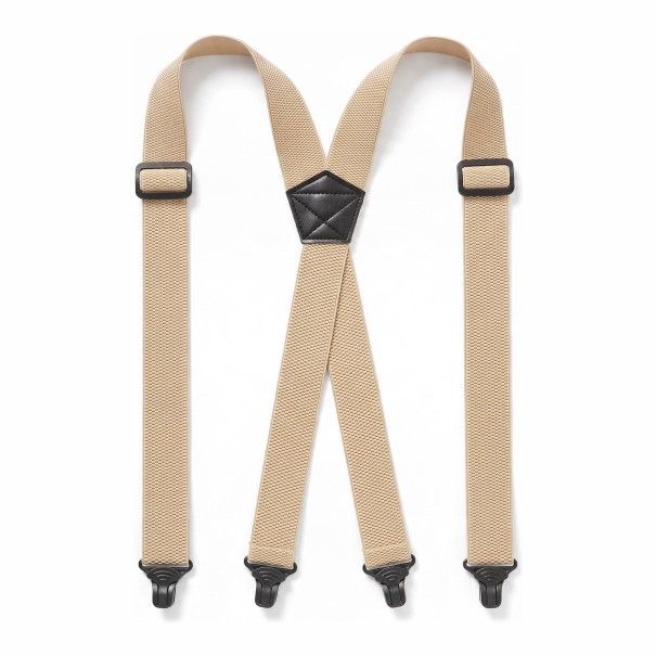 Men's X-Shaped Braces with Four Plastic Clips Width 3.8 cm Length 120 cm Elastic Polyester For Work and Suit Beige